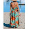 CUPSHE Women’s Backless Beach Dress Halter Neck Ruffle Plunge V Neck Sleeveless Maxi Sundress Summer Dresses(Tropical Green)
