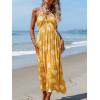 CUPSHE Women’s Backless Beach Dress Halter Neck Ruffle Plunge V Neck Sleeveless Maxi Sundress Summer Dresses(Yellow Seashell)