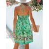 CUPSHE Women’s Backless Halter Beach Dress Boho Ruffle Plunge V Neck Mini Sundress Summer Dresses(Floral Green)
