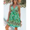CUPSHE Women’s Backless Halter Beach Dress Boho Ruffle Plunge V Neck Mini Sundress Summer Dresses(Floral Green)