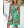 CUPSHE Women’s Backless Halter Beach Dress Boho Ruffle Plunge V Neck Mini Sundress Summer Dresses(Floral Green)