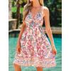 CUPSHE Women’s Backless Halter Beach Dress Boho Ruffle Plunge V Neck Mini Sundress Summer Dresses(Floral Pink)