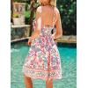 CUPSHE Women’s Backless Halter Beach Dress Boho Ruffle Plunge V Neck Mini Sundress Summer Dresses(Floral Pink)