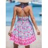 CUPSHE Women’s Backless Halter Beach Dress Boho Ruffle Plunge V Neck Mini Sundress Summer Dresses(Pink Boho)