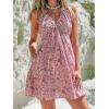 CUPSHE Women’s Backless Halter Beach Dress Boho Ruffle Plunge V Neck Mini Sundress Summer Dresses(Pink Floral)
