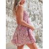 CUPSHE Women’s Backless Halter Beach Dress Boho Ruffle Plunge V Neck Mini Sundress Summer Dresses(Pink Floral)