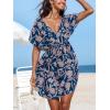 CUPSHE Women’s Bathing Suit Cover Up Short Sleeve Printed Summer Beach Cover Ups Mini Dresses(Dark Blue)