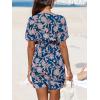 CUPSHE Women’s Bathing Suit Cover Up Short Sleeve Printed Summer Beach Cover Ups Mini Dresses(Dark Blue)