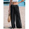 CUPSHE Women’s Beach Pants Flowy Wide Leg Cover Up High Waist Smocked Swimwear Cover Ups(Black)