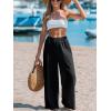 CUPSHE Women’s Beach Pants Flowy Wide Leg Cover Up High Waist Smocked Swimwear Cover Ups(Black)