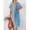 CUPSHE Women’s Beige & Red Solid Color Bell Sleeve V-Neck Short Sleeve Button Down A-Line Midi Dress with Slit Hem & Fitted Waist – XS to XL