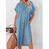 CUPSHE Women’s Beige & Red Solid Color Bell Sleeve V-Neck Short Sleeve Button Down A-Line Midi Dress with Slit Hem & Fitted Waist – XS to XL