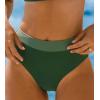 CUPSHE Women’s Bikini Bottom High Waisted Color Block Swimsuit Bottom Only Full Coverage(Forest Green/Sage Green)