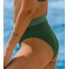 CUPSHE Women’s Bikini Bottom High Waisted Color Block Swimsuit Bottom Only Full Coverage(Forest Green/Sage Green)