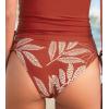 CUPSHE Women’s Bikini Bottoms Mid Rise Adjustable Drawstings Full Coverage Swimsuit Only Bottoms(Brick Red Leaf)