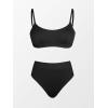 CUPSHE Women’s Bikini Set Two Piece Swimsuit High Waisted Scoop Neck Swimwear(Black)