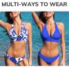 CUPSHE Women’s Bikini Sets Halter V Neck Reversible Self Tied Bathing Suit Double Side Multi Ways Wearing(Royal Blue Floral)