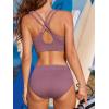 CUPSHE Women’s Bikini Sets Square Neck Two Piece Sporty Bathing Suits Textured Crisscross Mid Rise(Dusty Purple)
