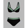 CUPSHE Women’s Bikini Sets Two Piece Bathing Suit High Waisted Underwire Wide Adjustable Straps Color Block Back Hook(Black/Green)
