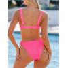 CUPSHE Women’s Bikini Sets Two Piece Swimsuit Adjustable Straps V Neck Low Rise Textured Cheeky Bottom(Hot Pink)