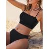 CUPSHE Women’s Bikini Sets Two Piece Swimsuit Bandeau Top Square Neck Mid Rise Ruched Bathing Suit Spaghetti Straps(Black)