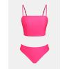 CUPSHE Women’s Bikini Sets Two Piece Swimsuit Bandeau Top Square Neck Mid Rise Ruched Bathing Suit Spaghetti Straps(Bright Pink)