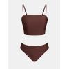 CUPSHE Women’s Bikini Sets Two Piece Swimsuit Bandeau Top Square Neck Mid Rise Ruched Bathing Suit Spaghetti Straps(Chocolate Brown)