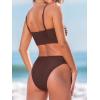 CUPSHE Women’s Bikini Sets Two Piece Swimsuit Bandeau Top Square Neck Mid Rise Ruched Bathing Suit Spaghetti Straps(Chocolate Brown)
