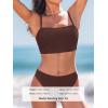 CUPSHE Women’s Bikini Sets Two Piece Swimsuit Bandeau Top Square Neck Mid Rise Ruched Bathing Suit Spaghetti Straps(Chocolate Brown)