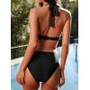 CUPSHE Women’s Bikini Sets Two Piece Swimsuit High Waisted Bandeau Mesh Halter Tummy Control Back Hook Bathing Suit(Black)