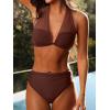 CUPSHE Women’s Bikini Sets Two Piece Swimsuit High Waisted Bandeau Mesh Halter Tummy Control Back Hook Bathing Suit(Coffee Brown)