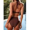 CUPSHE Women’s Bikini Sets Two Piece Swimsuit High Waisted Bandeau Mesh Halter Tummy Control Back Hook Bathing Suit(Coffee Brown)