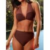 CUPSHE Women’s Bikini Sets Two Piece Swimsuit High Waisted Bandeau Mesh Halter Tummy Control Back Hook Bathing Suit(Coffee Brown)
