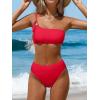 CUPSHE Women’s Bikini Sets Two Piece Swimsuit High Waisted One Shoulder Asymmetrical Neck Self Tie Bathing Suit(Solid Red)