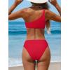 CUPSHE Women’s Bikini Sets Two Piece Swimsuit High Waisted One Shoulder Asymmetrical Neck Self Tie Bathing Suit(Solid Red)