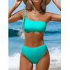 CUPSHE Women’s Bikini Sets Two Piece Swimsuit High Waisted One Shoulder Asymmetrical Neck Self Tie Bathing Suit(Turquoise Blue)