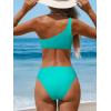CUPSHE Women’s Bikini Sets Two Piece Swimsuit High Waisted One Shoulder Asymmetrical Neck Self Tie Bathing Suit(Turquoise Blue)