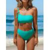 CUPSHE Women’s Bikini Sets Two Piece Swimsuit High Waisted One Shoulder Asymmetrical Neck Self Tie Bathing Suit(Turquoise Blue)