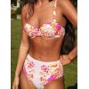CUPSHE Women’s Bikini Sets Two Piece Swimsuit High Waisted Underwire Sweetheart Neck Back Hook Adjustable Straps(Orange Pink Floral)