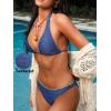 CUPSHE Women’s Bikini Sets Two Piece Swimsuit Low Rise Cheeky Halter Straps Textured Fabric Plunging Neck(Navy Blue)