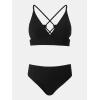 CUPSHE Women’s Bikini Sets Two Piece Swimsuit Mid Rise Bathing Suits V Neck Crisscross Back Tie Textured(Black)