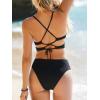 CUPSHE Women’s Bikini Sets Two Piece Swimsuit Mid Rise Bathing Suits V Neck Crisscross Back Tie Textured(Black)