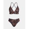 CUPSHE Women’s Bikini Sets Two Piece Swimsuit Mid Rise Bathing Suits V Neck Crisscross Back Tie Textured(Black Floral)