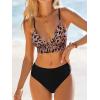 CUPSHE Women’s Bikini Sets Two Piece Swimsuit Mid Rise Bathing Suits V Neck Crisscross Back Tie Textured(Leopard/Black)