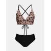 CUPSHE Women’s Bikini Sets Two Piece Swimsuit Mid Rise Bathing Suits V Neck Crisscross Back Tie Textured(Leopard/Black)