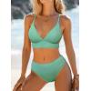 CUPSHE Women’s Bikini Sets Two Piece Swimsuit Mid Rise Bathing Suits V Neck Crisscross Back Tie Textured(Mint Green)