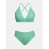 CUPSHE Women’s Bikini Sets Two Piece Swimsuit Mid Rise Bathing Suits V Neck Crisscross Back Tie Textured(Mint Green)