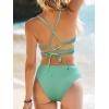 CUPSHE Women’s Bikini Sets Two Piece Swimsuit Mid Rise Bathing Suits V Neck Crisscross Back Tie Textured(Mint Green)