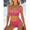 CUPSHE Women’s Bikini Sets Two Piece Swimsuit Mid Rise Bathing Suits V Neck Crisscross Back Tie Textured(Raspberry Red)