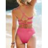 CUPSHE Women’s Bikini Sets Two Piece Swimsuit Mid Rise Bathing Suits V Neck Crisscross Back Tie Textured(Raspberry Red)
